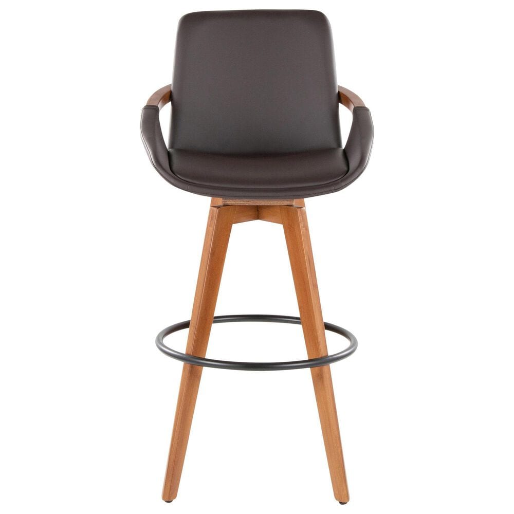 Lumisource Cosmo Swivel Barstool with Brown Cushion in Walnut and Black, , large