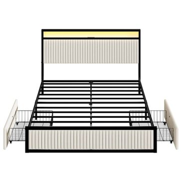 HOMLUX 2-Drawer Full Storage Bed with LED Headboard and USB Ports in Beige, , large