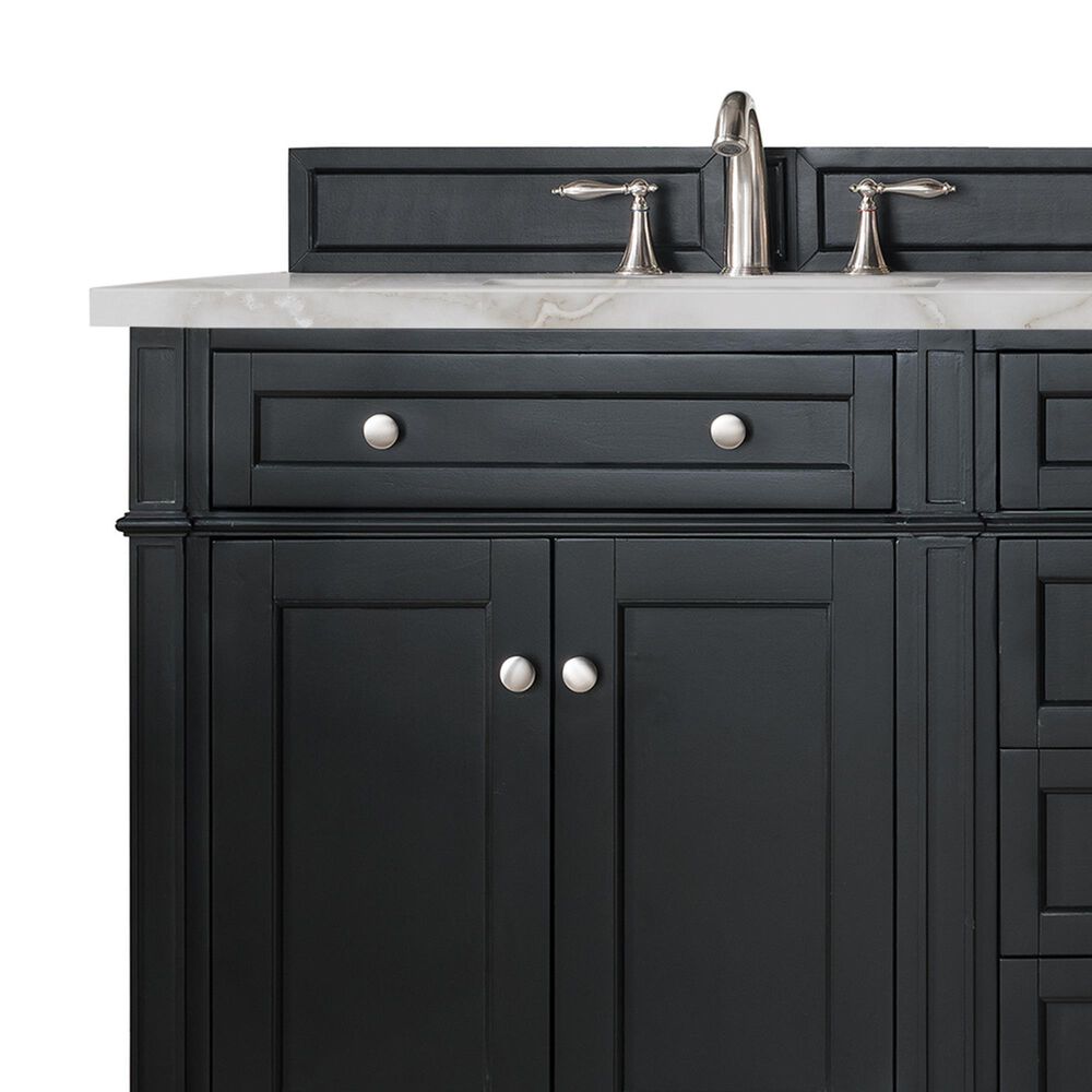 James Martin Vanities Brittany 72&quot; Double Bathroom Vanity in Black Onyx with 3 cm Victorian Silver Quartz Top and Rectangular Sinks, , large