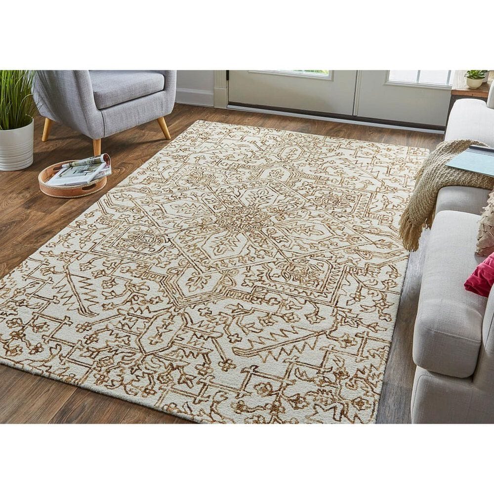 Feizy Belfort Ivory and Brown 10&#39; x 14&#39; Area Rug, , large
