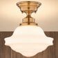 Vaxcel Huntley 10" 1-Light Semi Flush Mount with Milk Glass Shade in Natural Brass, , large