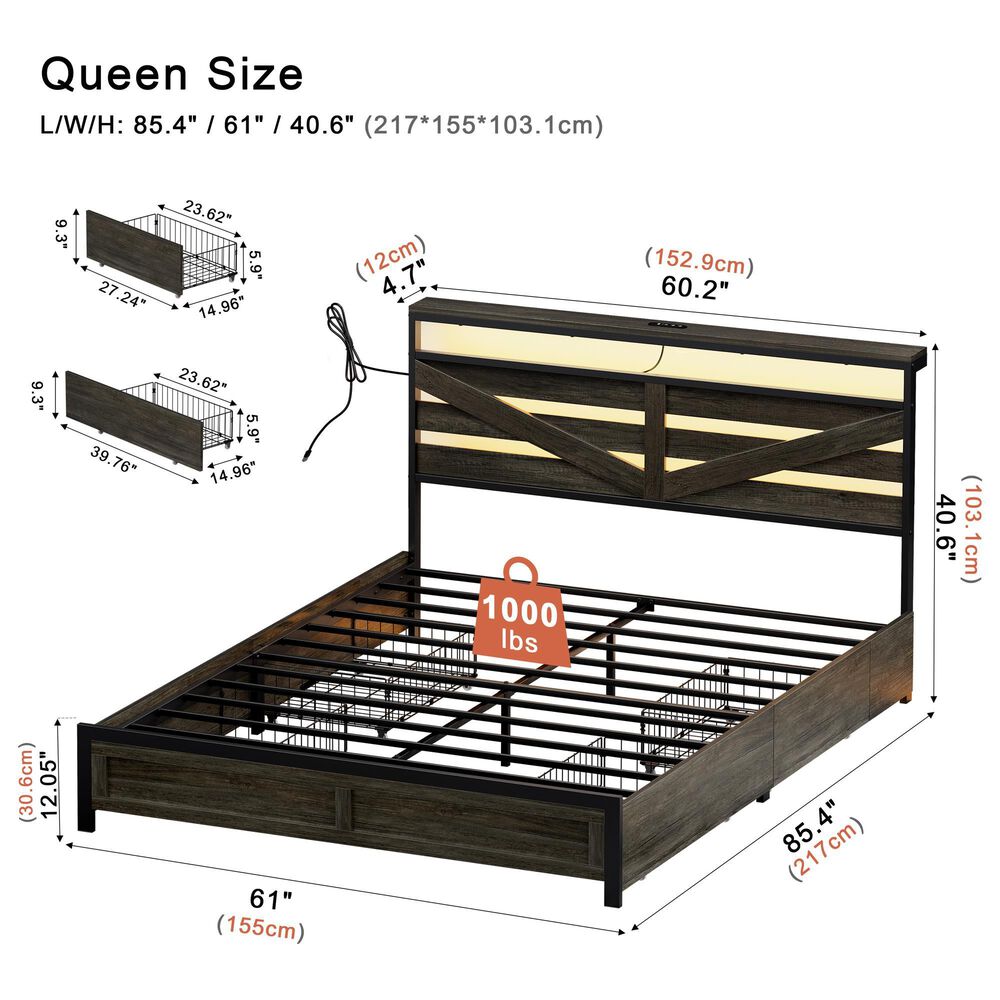 HOMLUX Queen Upholstered Platform Storage Bed Frame in Beige, , large