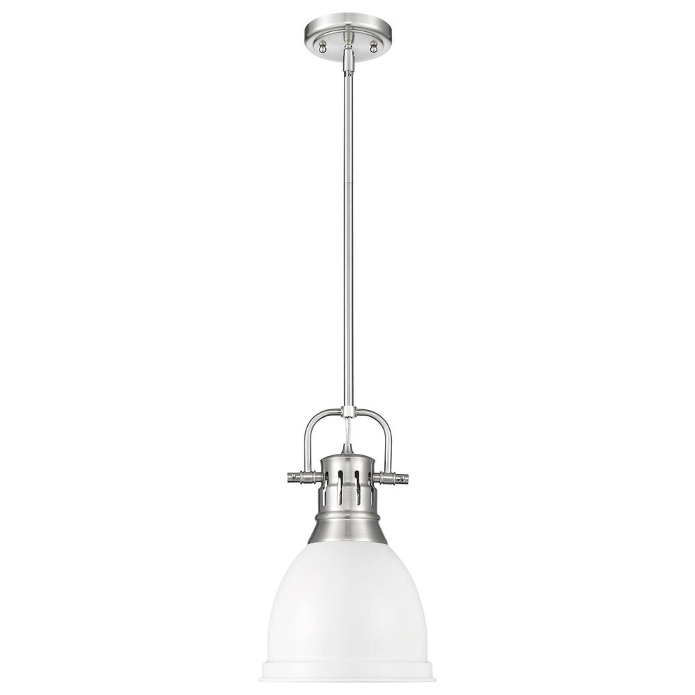 Golden Lighting Duncan 1-Light Small Pendant with Rod and Matte White Shade in Pewter, , large