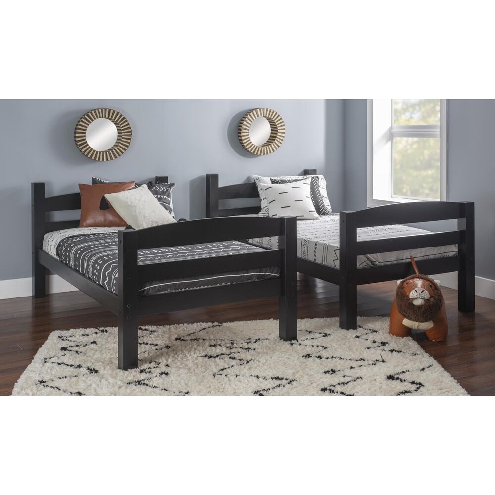 Linon Home Decor Levi Twin Over Twin Bunk Bed in Black, , large