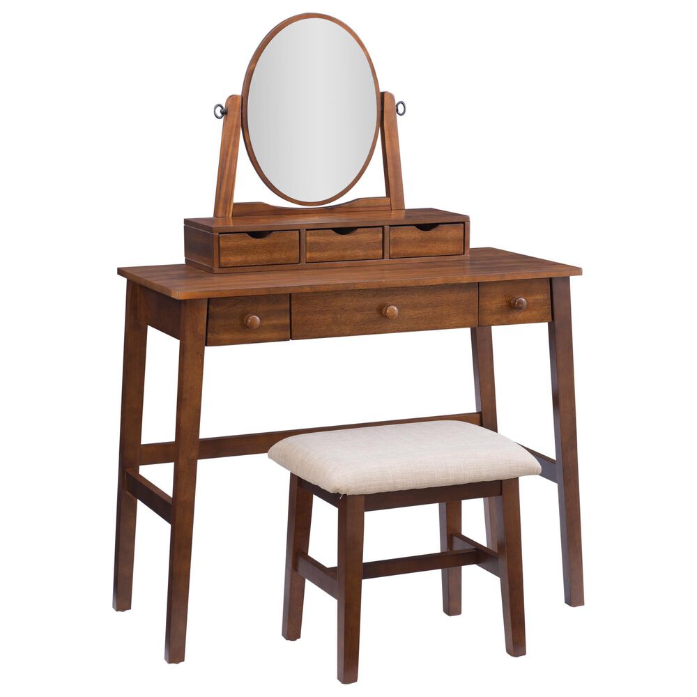 Linon Home Decor Lorna Vanity with Stool in Walnut, , large