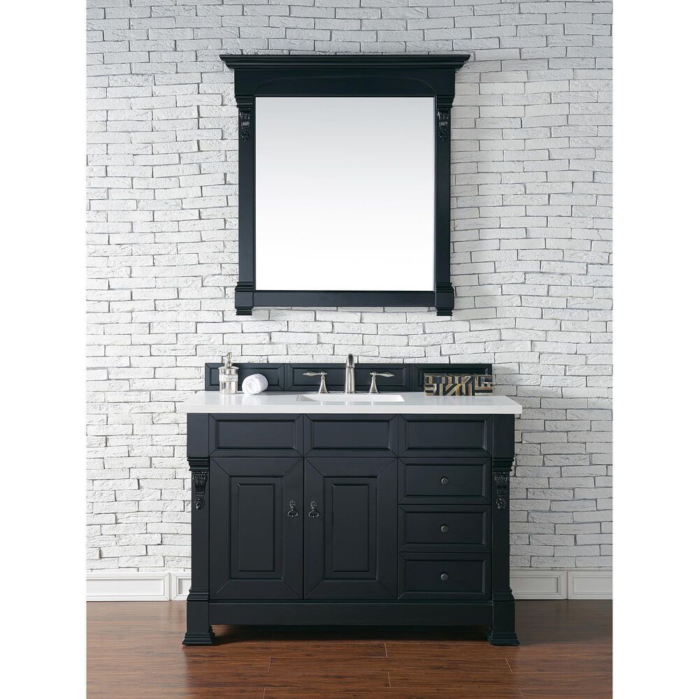 James Martin Vanities Brookfield 48&quot; Single Bathroom Vanity in Antique Black with 3 cm White Zeus Quartz Top and Rectangular Sink, , large
