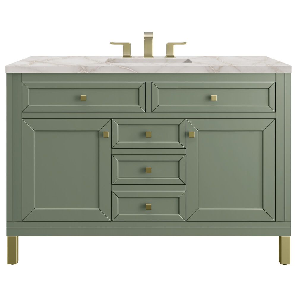 James Martin Vanities Chicago 48" Single Bathroom Vanity in Smokey Celadon with 3 cm Victorian Silver Quartz Top and Rectangular Sink, , large