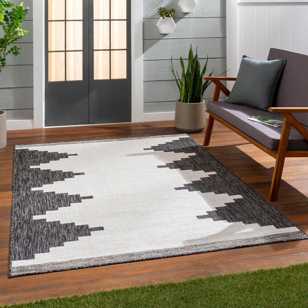 Surya Eagean EAG-2356 Black, Off-White and Charcoal 5&#39;3&quot; x 7&#39;7&quot; Indoor/Outdoor Area Rug, , large