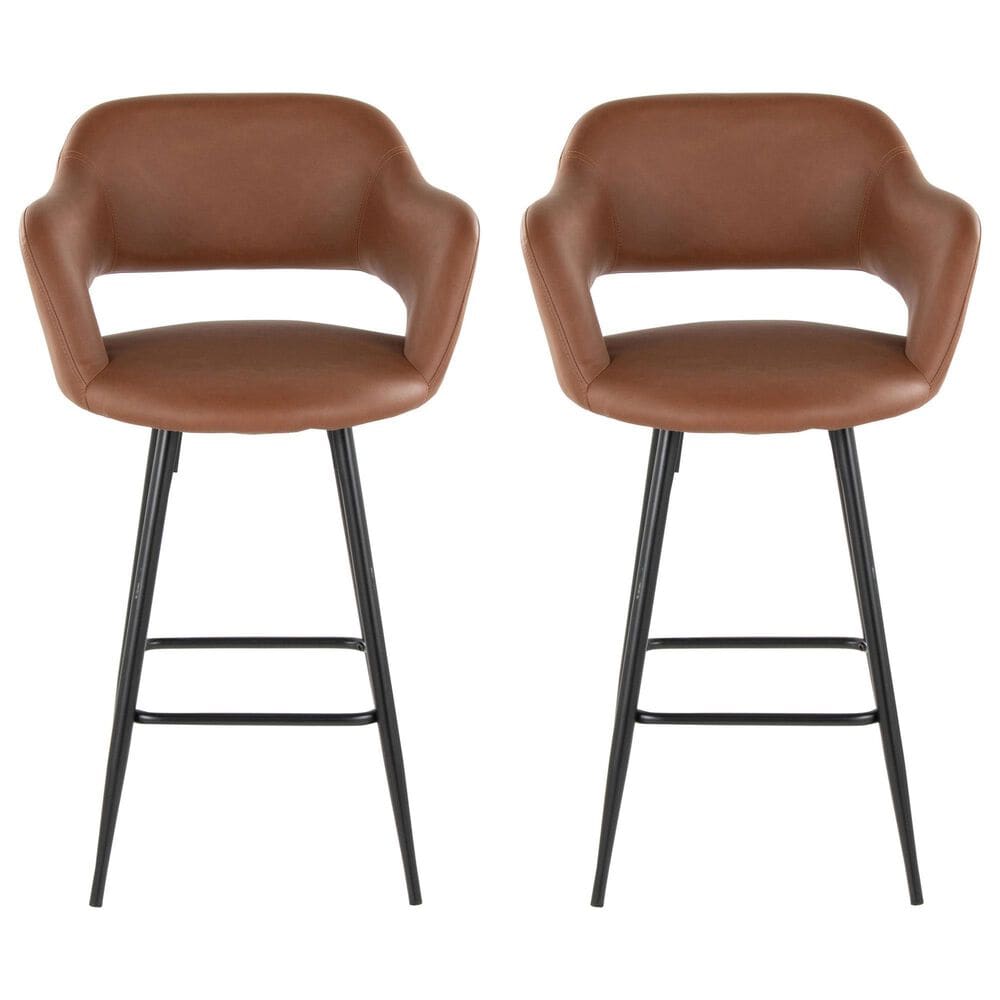 Lumisource Margarite Counter Stool with Brown Cushion in Black &#40;Set of 2&#41;, , large