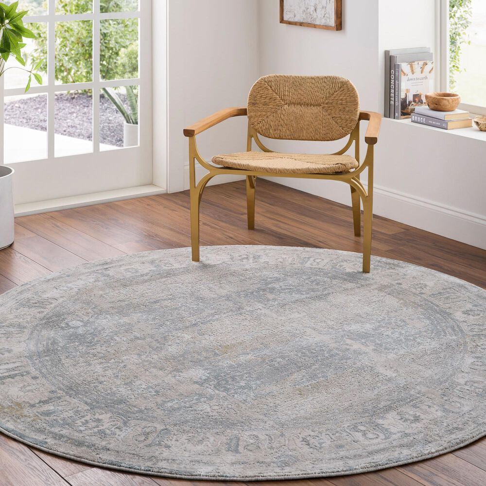 Surya Brunswick Cream, Light Gray, Charcoal, Light Brown and Mustard 5"3" Round Area Rug, , large