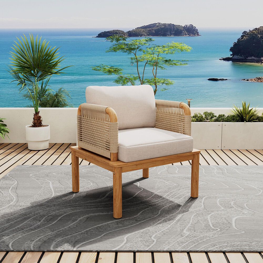 Hearth and Haven Outdoor Club Chairs with Teak Frame in Beige, , large