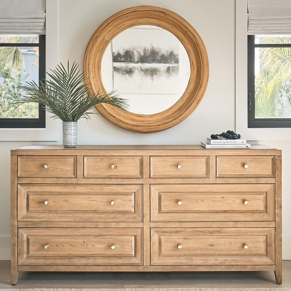 Universal Furniture Weekender 8-Drawer Dresser and Mirror in Sand Dune and Natural Rattan, , large