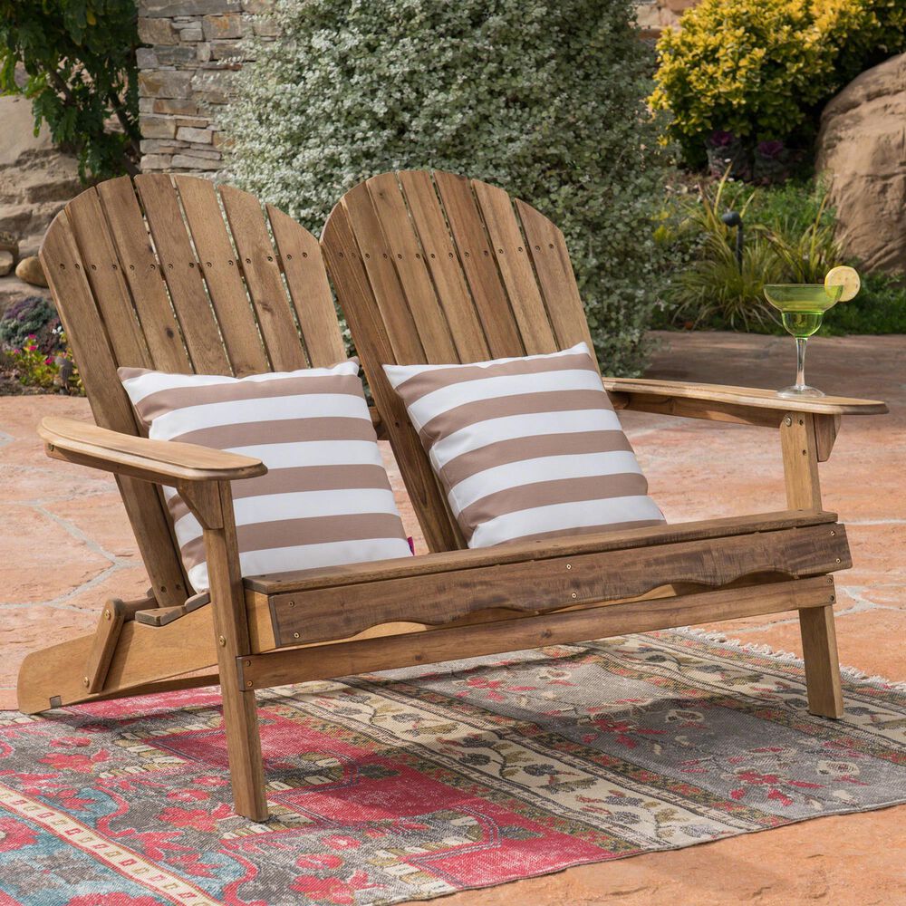 Hearth and Haven Malibu Outdoor Adirondack Loveseat in Natural, , large