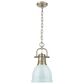 Golden Lighting Duncan 1-Light Small Pendant with Chain and Seafoam Shade in Aged Brass, , large