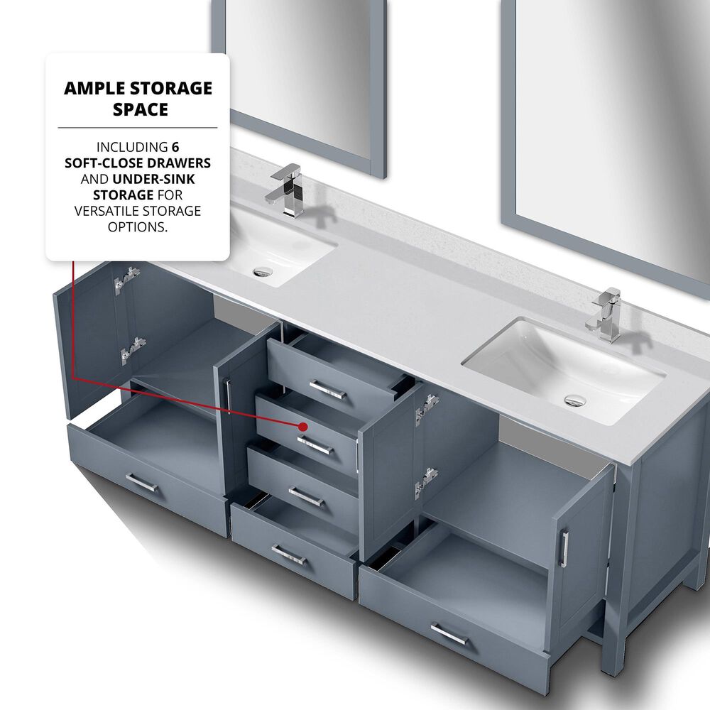 Lexora Home Jacques 80&quot; Double Bathroom Vanity in Dark Grey with 2 cm White Cultured Marble Top and Rectangular Sinks, , large