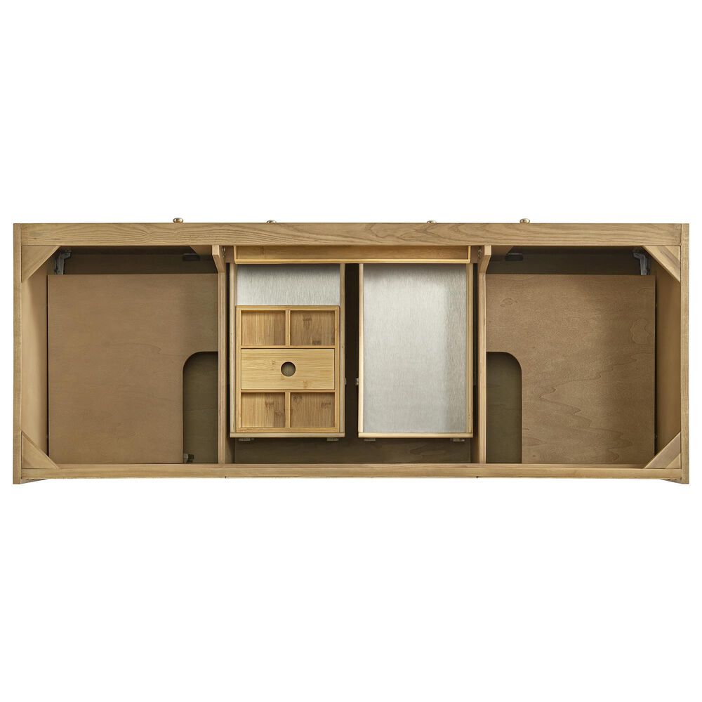 James Martin Vanities Laurent 60" Double Bathroom Vanity in Light Natural Oak with 3 cm Ethereal Noctis Silestone Top, Rectangular Sinks and FreePower Wireless Charger, , large