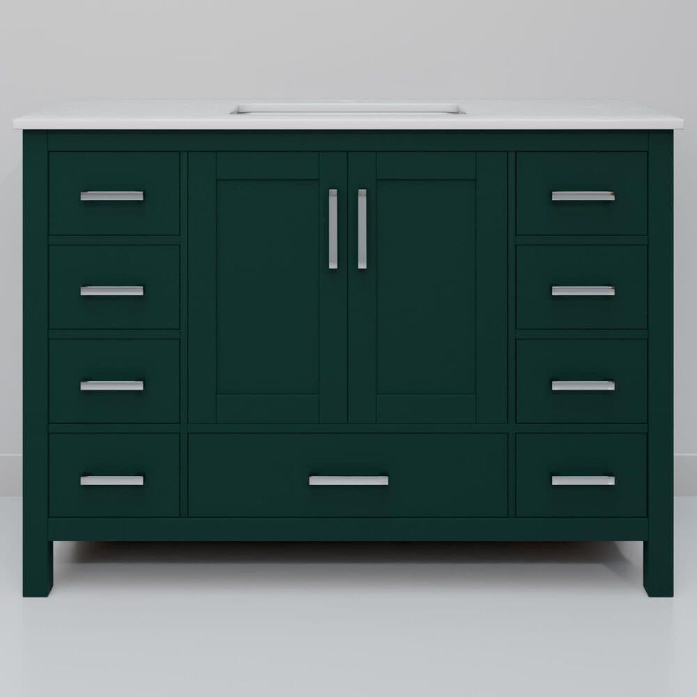 Lexora Home Jacques 48&quot; Single Bathroom Vanity in Green with 2 cm White Cultured Marble Top and Rectangular Sink, , large