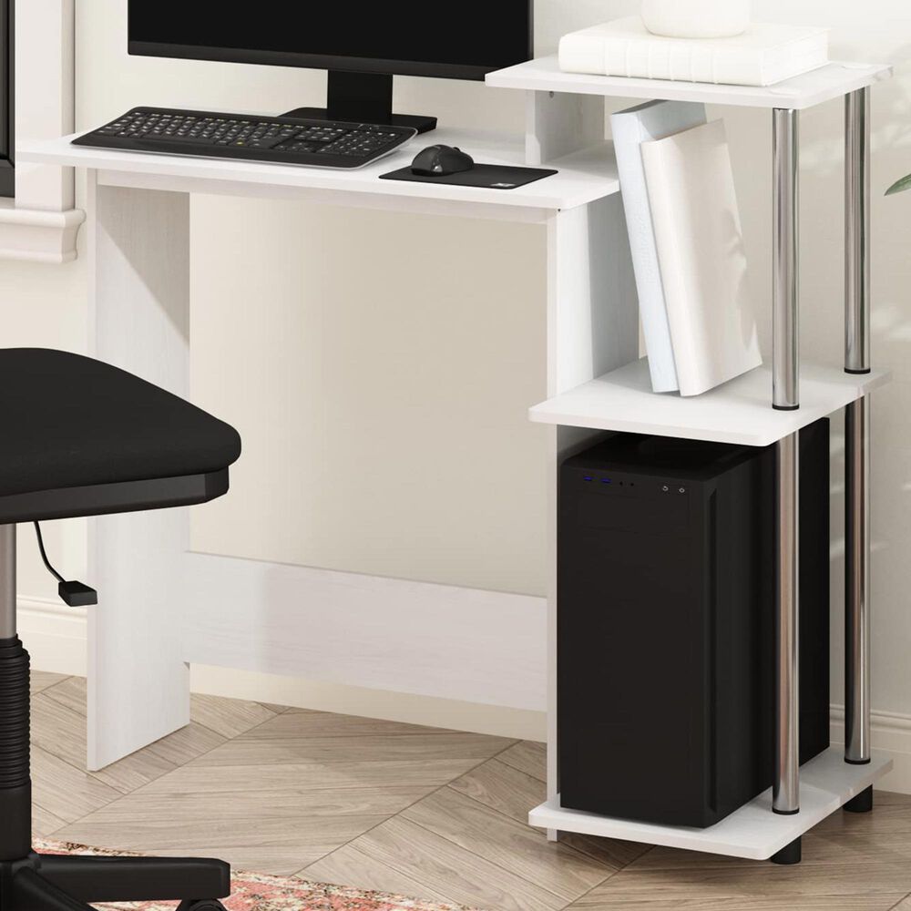 HOMLUX 40" Computer Desk with Open Side Shelves in White Oak and Stainless Steel, , large