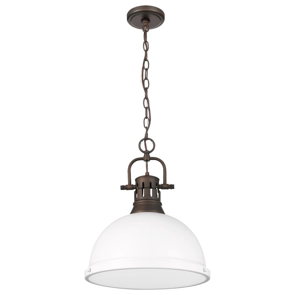 Golden Lighting Duncan 1-Light Pendant with Chain and Matte White Shade in Rubbed Bronze, , large