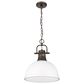 Golden Lighting Duncan 1-Light Pendant with Chain and Matte White Shade in Rubbed Bronze, , large