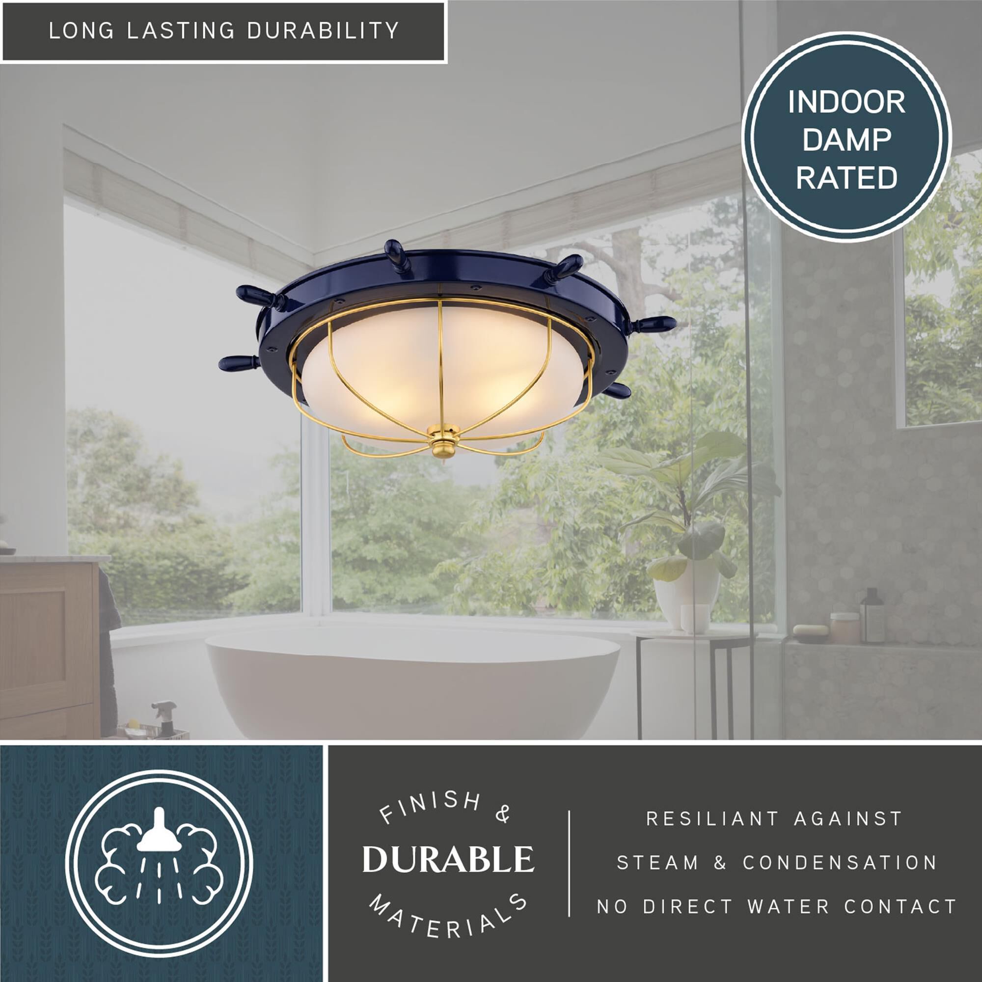 Vaxcel Orleans 2-Light Flush Mount in Navy Blue and Matte Gold