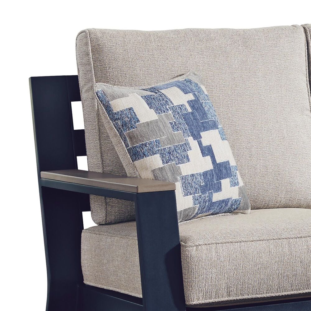Ashley East Beach Stationary Loveseat with Beige Cushions in Navy Blue and Driftwood, , large