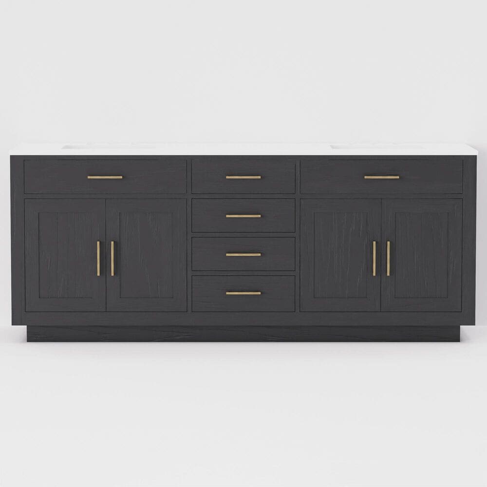 Lexora Home Abbey 80&quot; Double Bathroom Vanity in Black Oak with 2 cm White Cultured Marble Top and Rectangular Sinks, , large