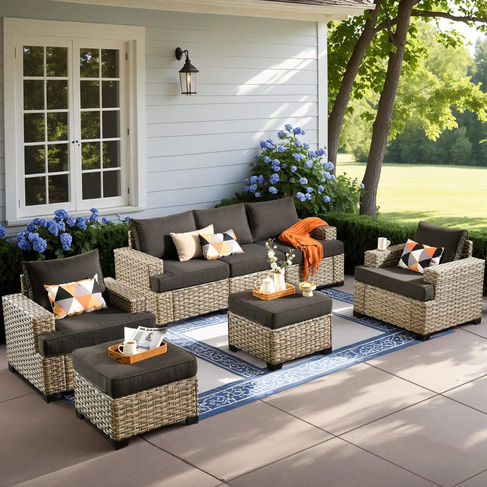 HOMLUX 7-Piece Modular Patio  Conversation Set in Black, , large