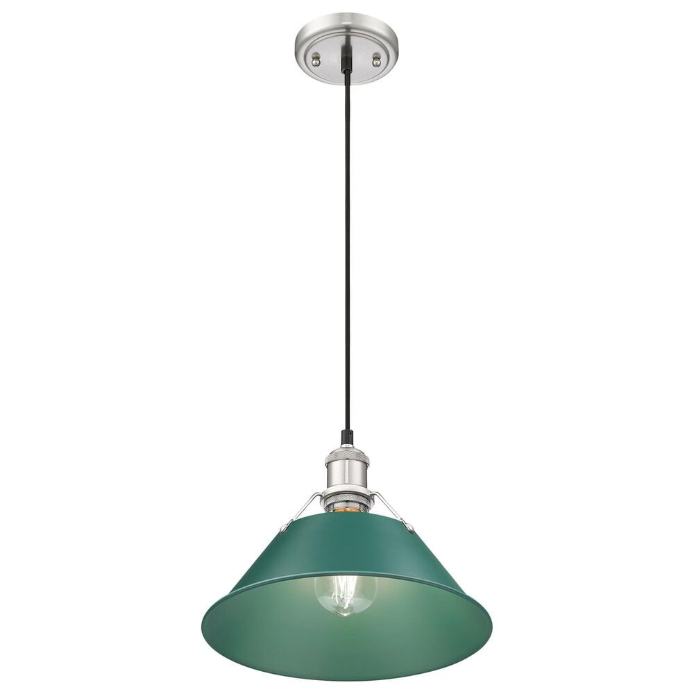 Golden Lighting Orwell 1-Light Medium Pendant with Pine Green Shade in Pewter, , large