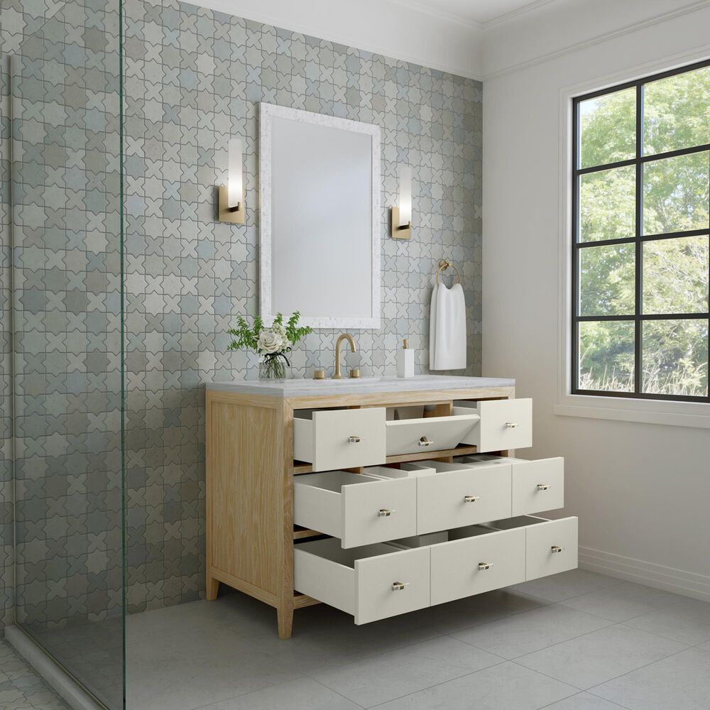 James Martin Vanities Celeste 48&quot; Single Vanity in Sun-washed Oak with Embossed Shagreen and with 3 cm Arctic Fall Solid Surface Top, , large