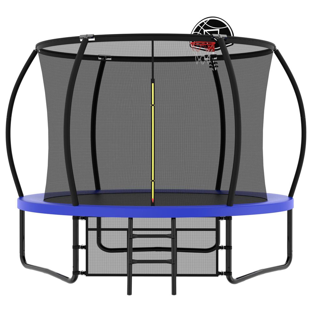 HOMLUX 10' Outdoor Trampoline with Enclosure Net and Ladder in Blue, , large