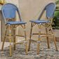 Hearth and Haven Outdoor Wicker French Barstool with Brown Aluminum Frame in Teal Blue (Set of 2), , large