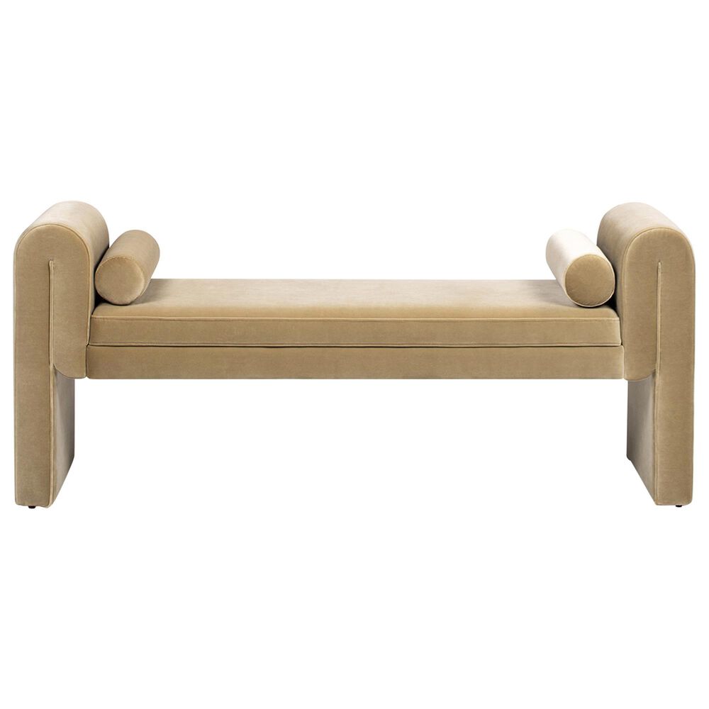Jennifer Taylor Home Mason Arched Arm Bench with Bolster Pillows in Camel Brown Beige, , large