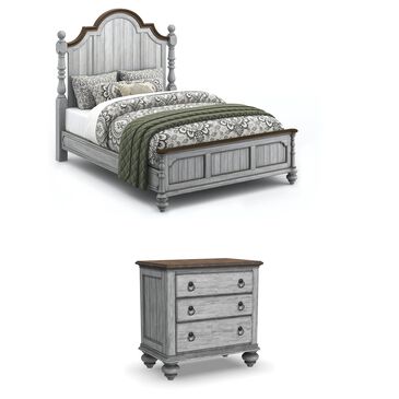 Flexsteel Plymouth 3-Piece Queen Bedroom Set in Distressed Graywash and Medium Brown, , large