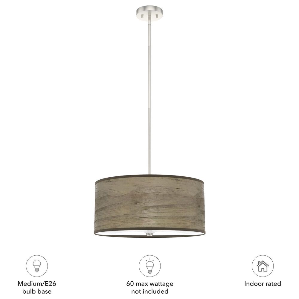 Hunter Solhaven 3-Light Mini Pendant with Warm Grey Oak Shade in Brushed Nickel, , large