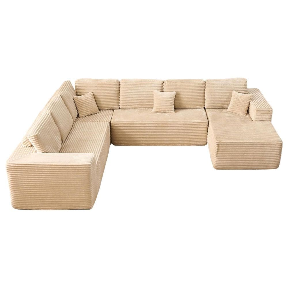 HOMLUX HOMLUX Modular Corduroy Sectional Sofa with Right Chaise, U Shaped Cloud Couch Set in Beige, , large