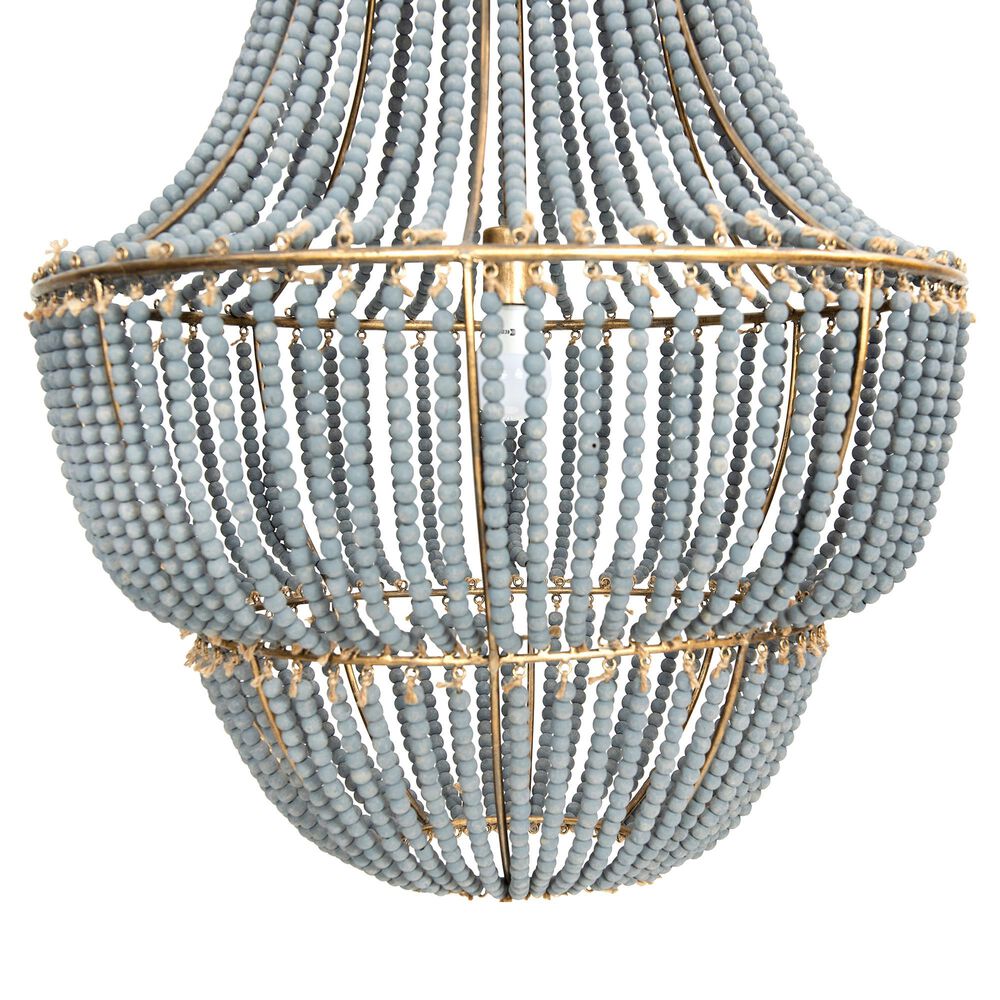 Creative Coop Laurel Draped Wood Bead Chandelier with Brushed Gold and Faded Blue Shade, , large