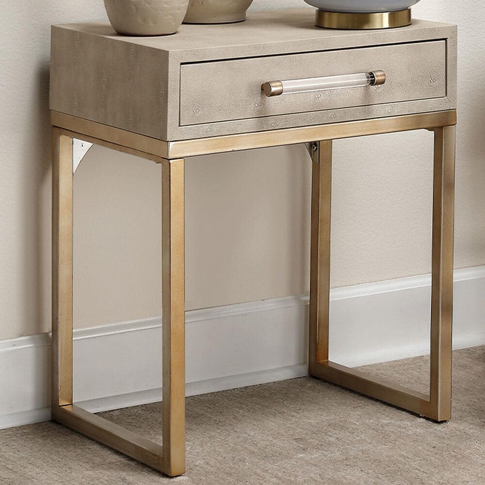 Splendor Living Clarion Faux Shagreen Side Table in Cream, , large