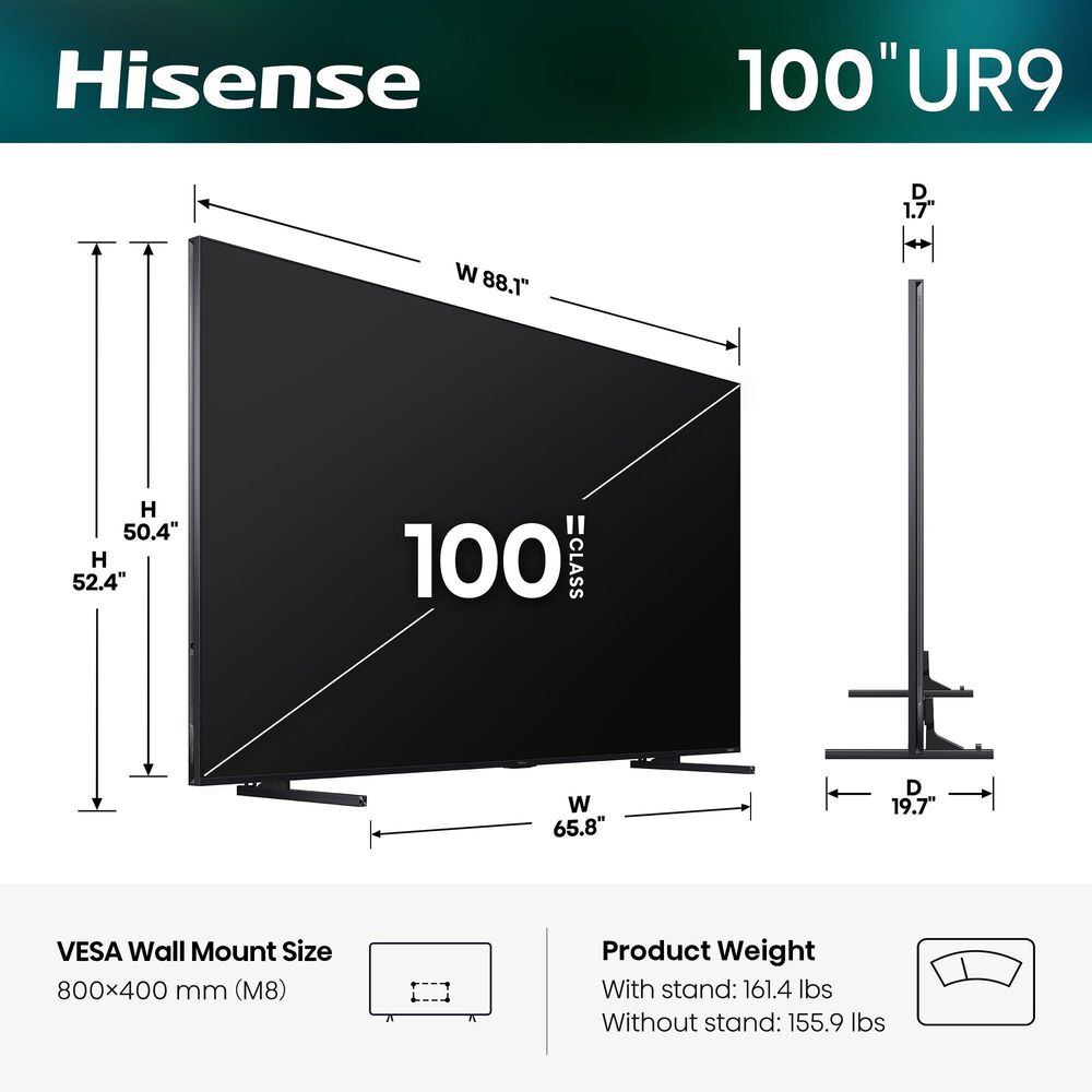 Hisense 100" Class UR9 Series RGB Mini LED 4K in Black - Smart Google TV, , large