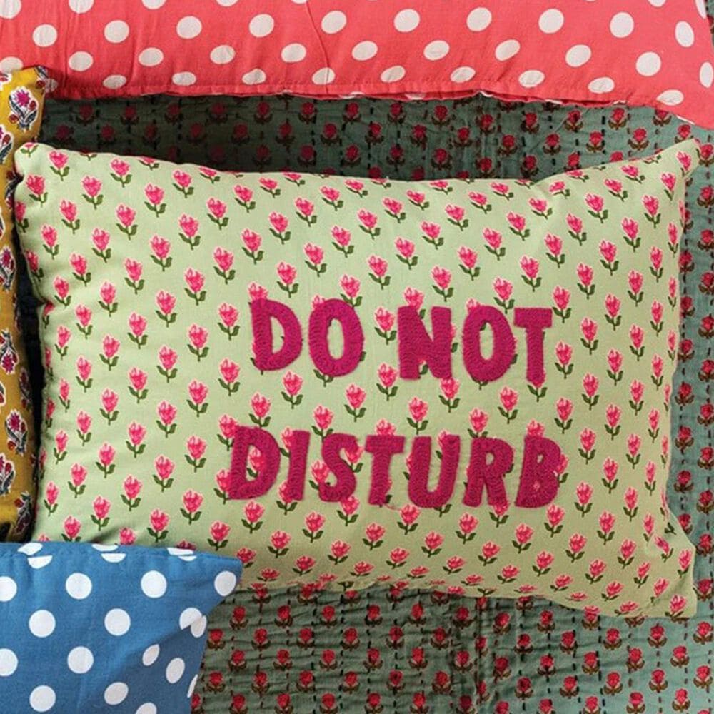 Creative Coop Magpie 14" x 20" Lumbar Pillow with Embroidered "Do Not Disturb" in Multicolor, , large