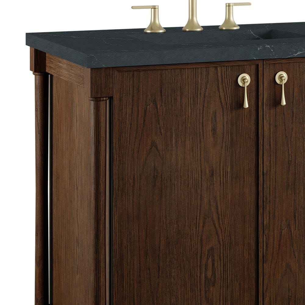 James Martin Kinnsden 72" Double Bathroom Vanity in Sable Oak with 3 cm Charcoal Soapstone Silestone Top and Rectangular Sinks, , large