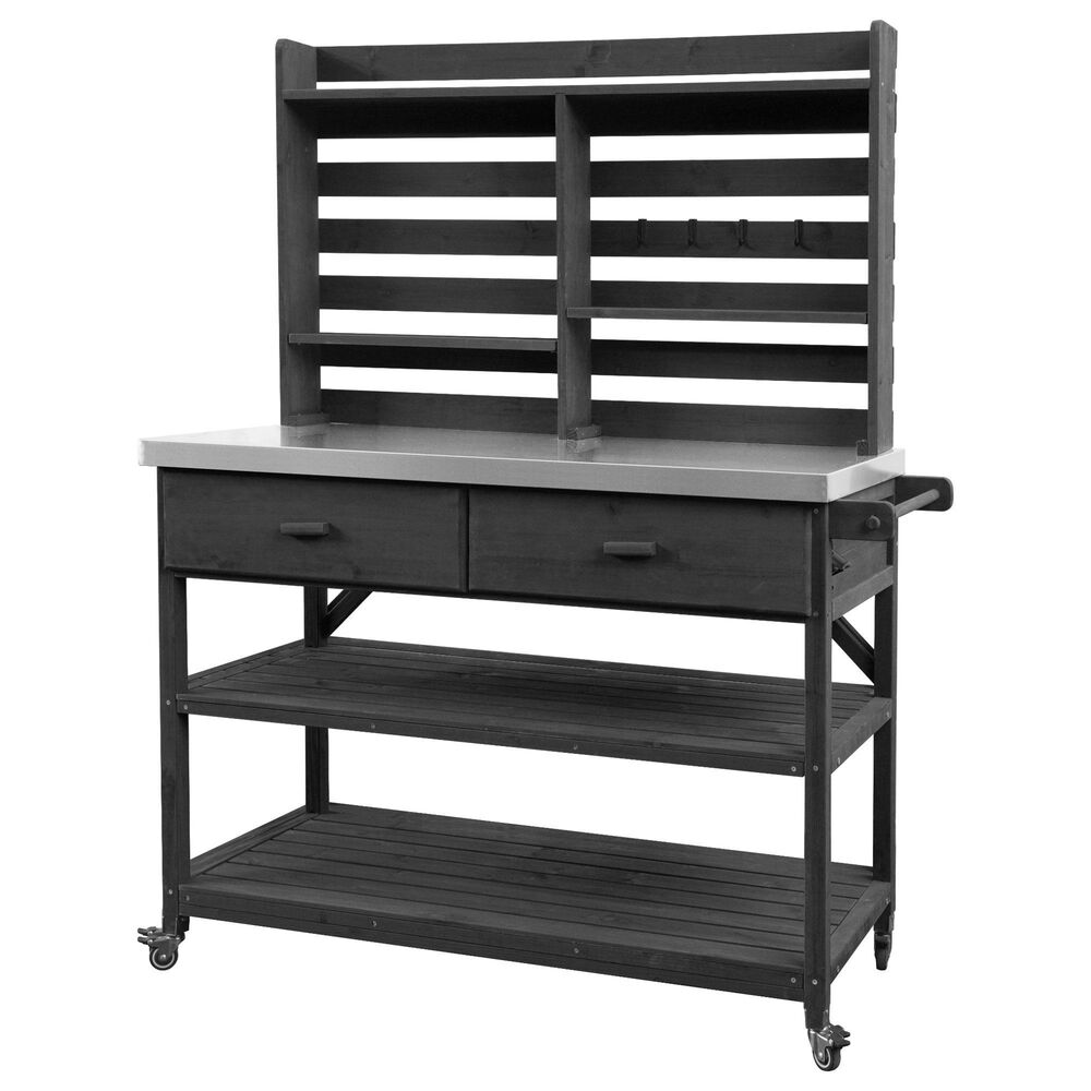 HOMLUX 65" Outdoor Potting Bench Table in Black, , large