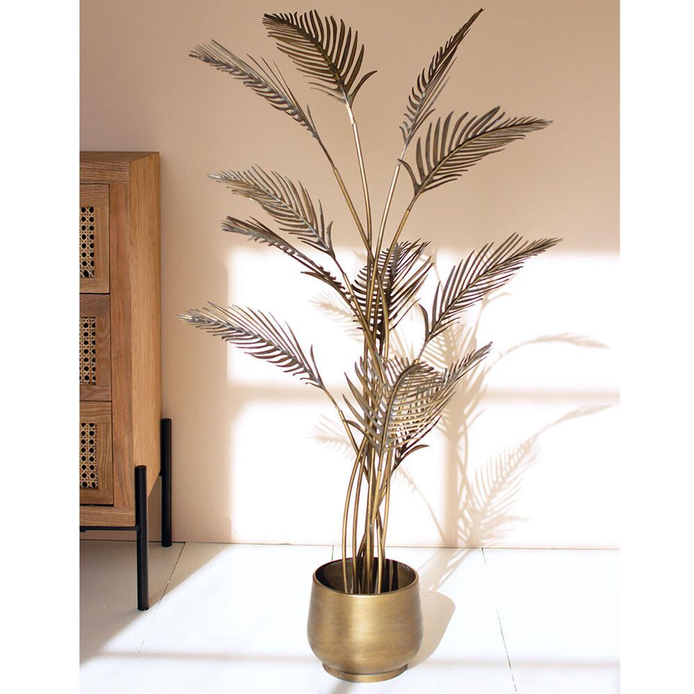 Kalalou Palm Plant with Planter in Antique Brass, , large