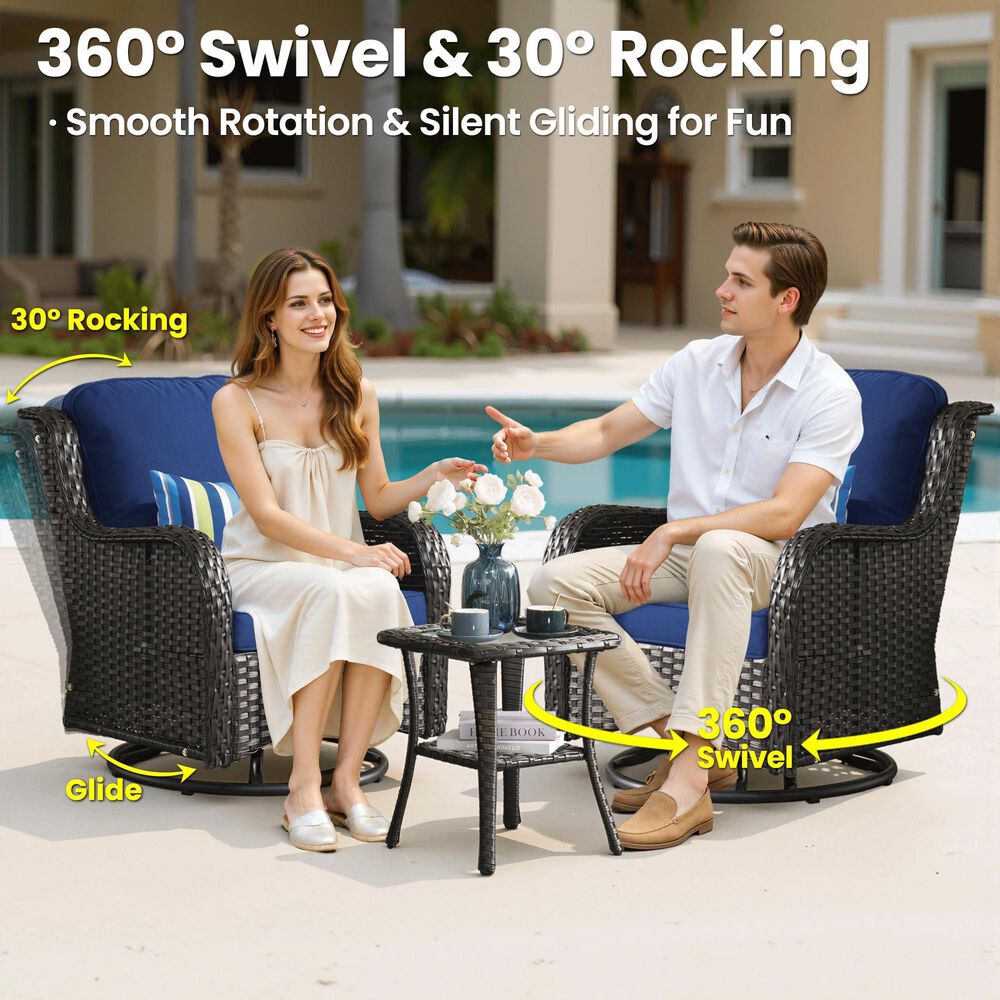 HOMLUX HOMLUX 6-Piece Patio Furniture Set with Swivel Rocking Chairs, High Back Outdoor Wicker Sofa Couch, Brown Rattan in Navy Blue, , large