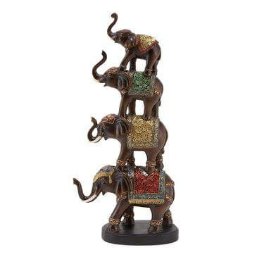 Maple and Jade 18" Elephant Decorative Sculpture in Brown, Gold, Green, Red and Blue, , large