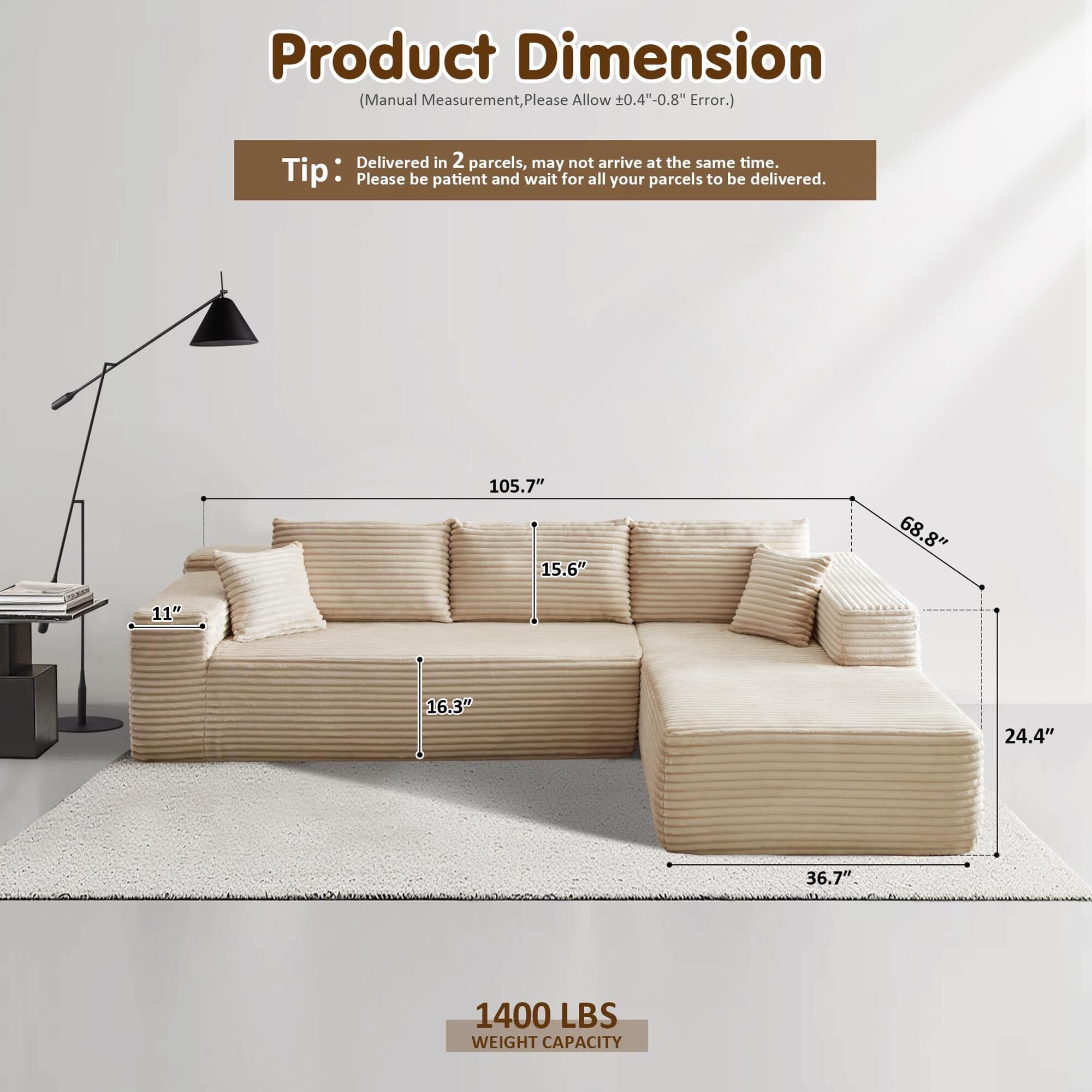 HOMLUX 2-Piece Mod Sectional with RAF Chaise in Beige