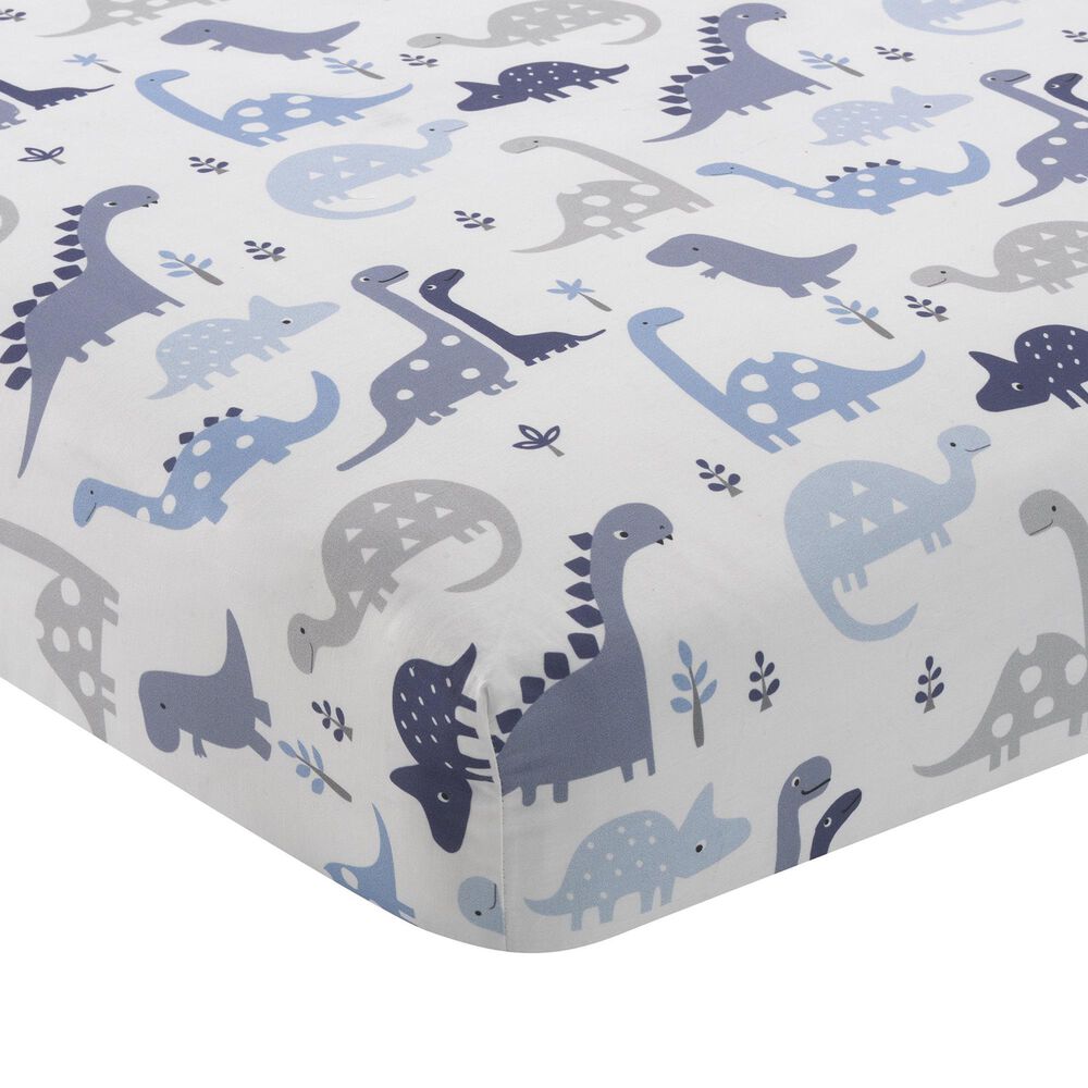 Lambs and Ivy Roar Crib Fitted Sheet in Blue, Gray and White, , large