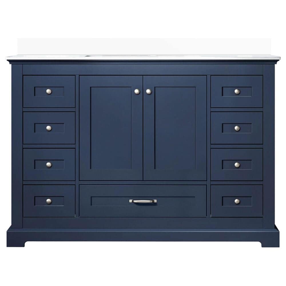 Lexora Home Dukes 48&quot; Single Bathroom Vanity in Navy Blue with 2 cm White Cultured Marble Top and Rectangular Sink, , large