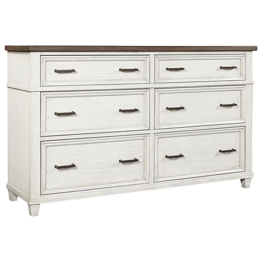 Riva Ridge Caraway 6-Drawer Dresser and Mirror in Aged Ivory and Brown, , large