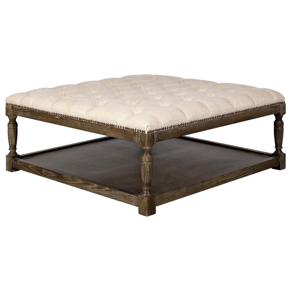 Vintage Furnishings Square Ottoman in Amore Beige Linen, , large